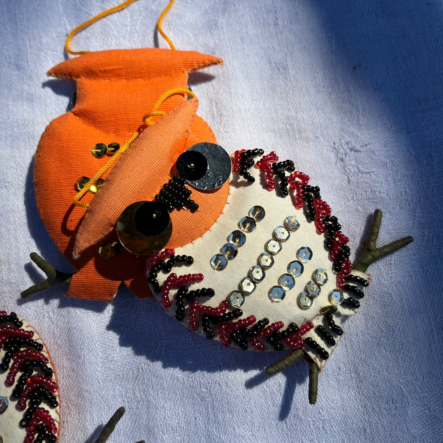 Set of 3 Bead and Sequins Owl Ornaments