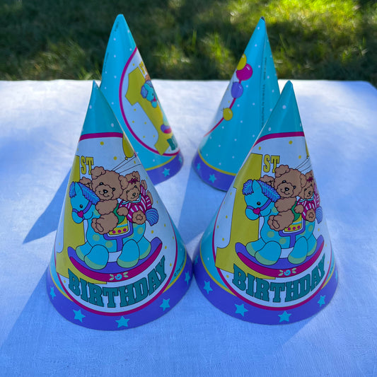 Set of 4 Vintage '1st Birthday' Party Hats