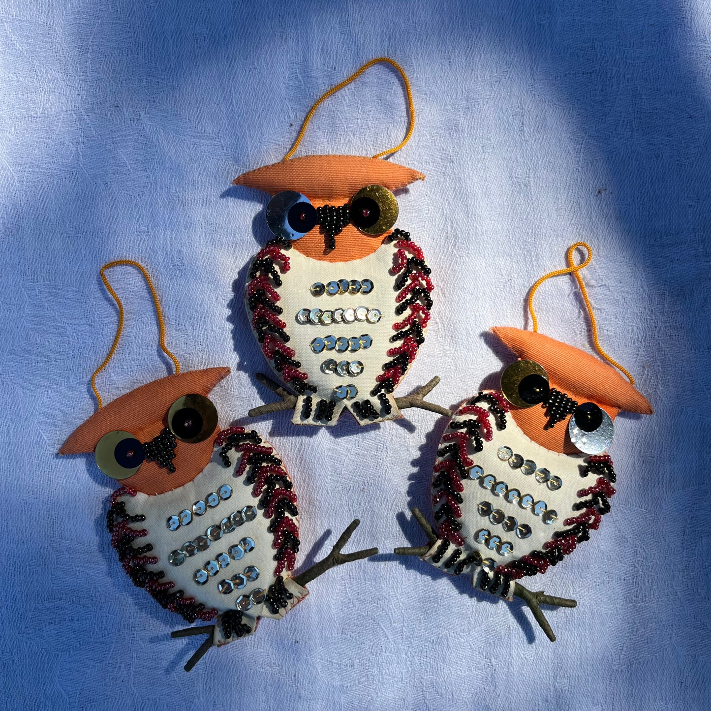 Set of 3 Bead and Sequins Owl Ornaments