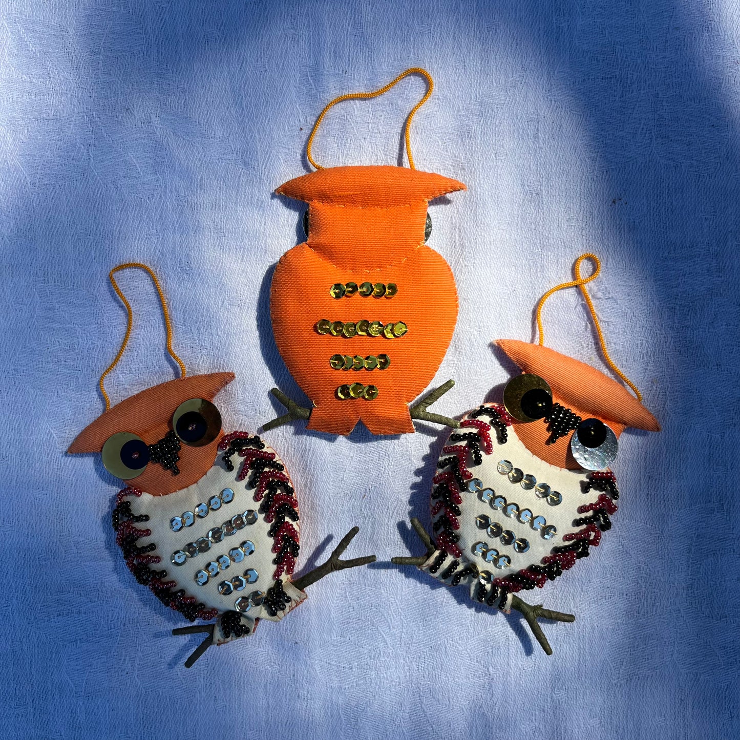 Set of 3 Bead and Sequins Owl Ornaments