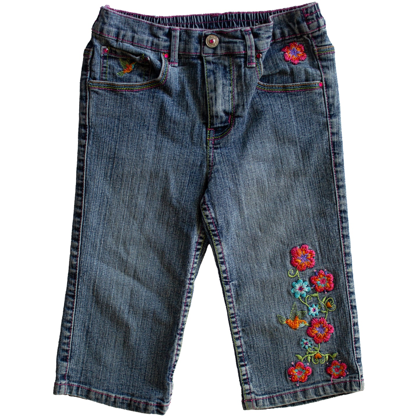Embroidered Denim Capris